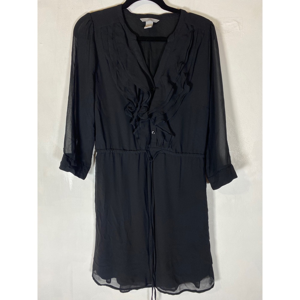 H&M Black Ruffle Front Mini Dress Sheer Long Sleeves Quiet Luxuryā Old Money 8